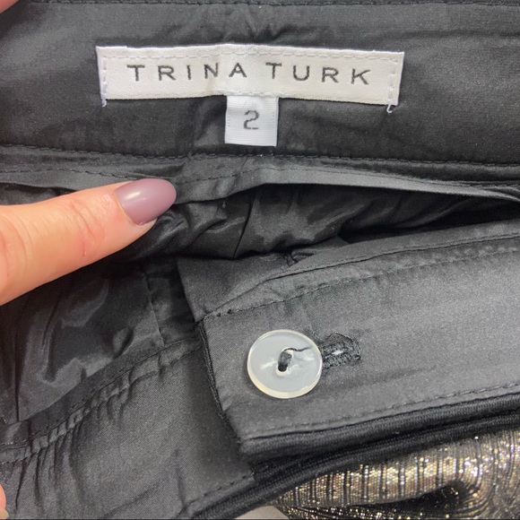 Trina Turk gold metallic weave ankle pants. 2 - Picture 6 of 11